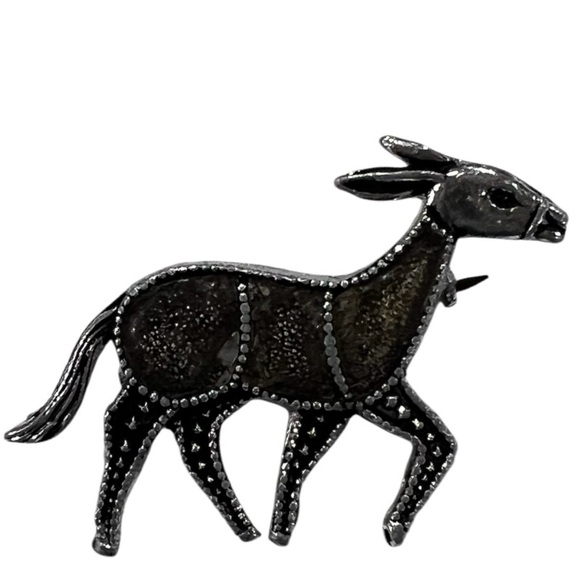 Silver and Brown inlaid ??? Donkey Vintage Silver Brooch - Picture 1 of 6